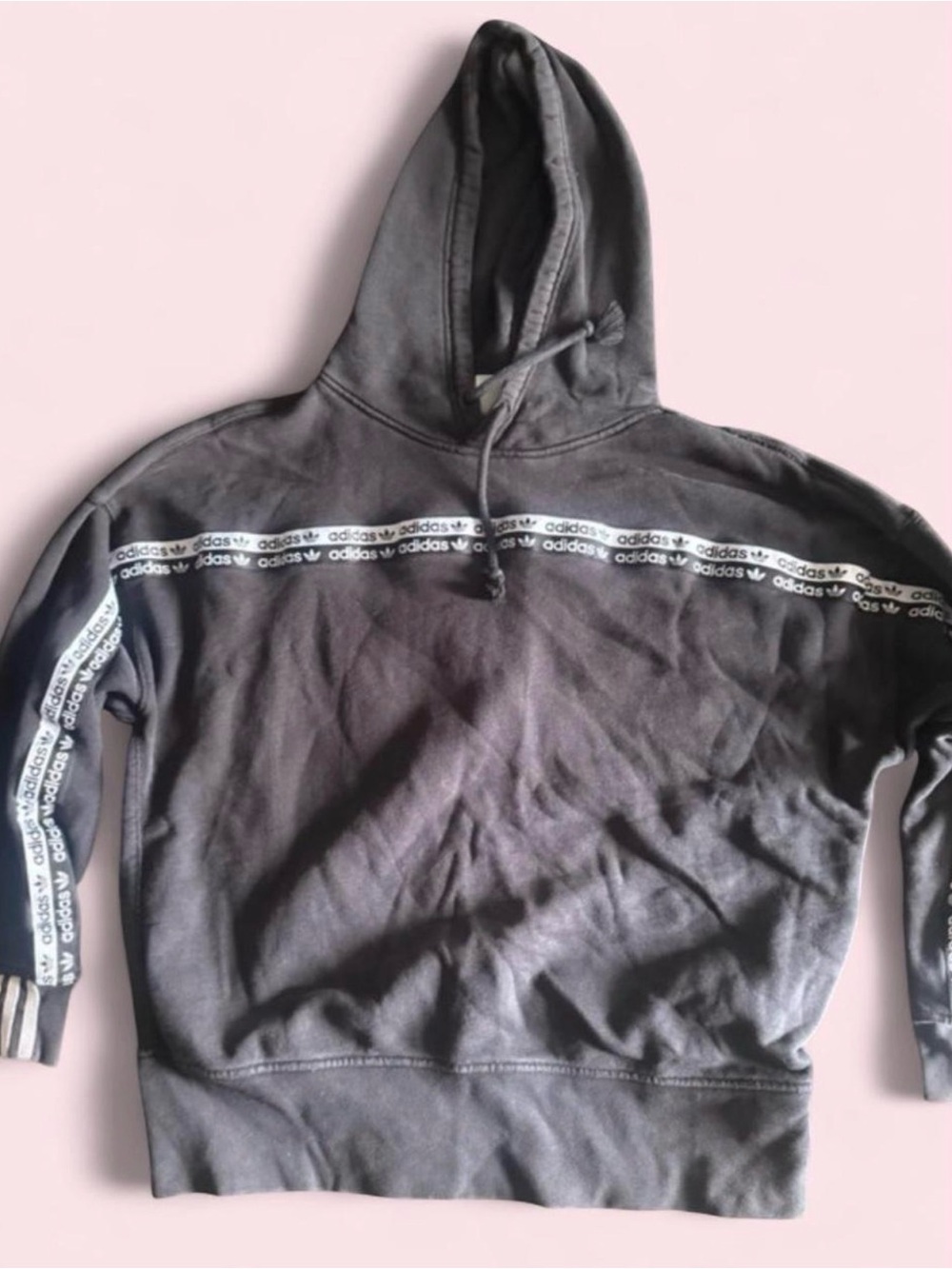 adidas Black Hoodie with White Logo Tape